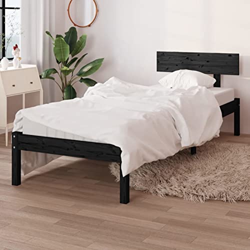 Tidyard Massivholzbett Bettgestell Gästebett Futonbett Jugendbett Bett Holzbett Doppelbett/Einzelbett Bettrahmen Lattenrost Schlafzimmerbett Komfortbett Seniorenbett Schwarz Massivholz Kiefer 90x190cm