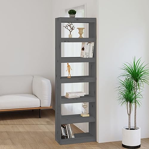 UTSRABFA Bücherregal CD Regal Wohnzimmer Regal Büroregal Bücherregal/Raumteiler Grau 60x30x199,5 cm Massivholz Kiefer Geeignet für Küche, Speisekammer, Diele, Balkon