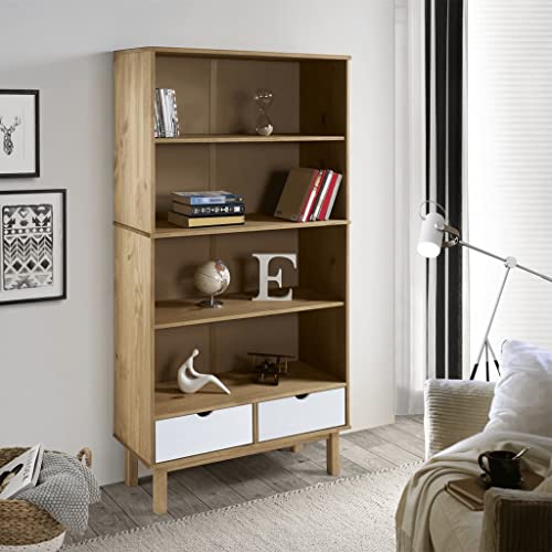 TALCUS Möbel mit Bücherregal OTTA mit 2 Schubladen braun und weiß Massivholz Kiefer
