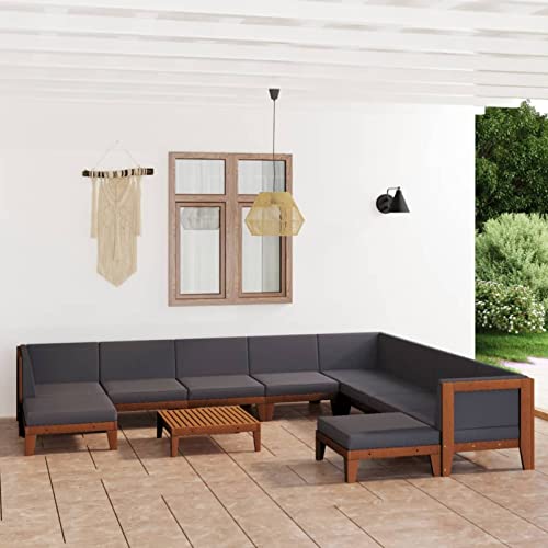 Gecheer 11-TLG. Garten Lounge Set mit Kissen Gartenmöbel Set Loungemöbel Garten Holz Terrassenmöbel Gartenlounge Set Holz Sitzgruppe Sitzgarnitur Gartengarnitur Gartensofa Akazie Massivholz