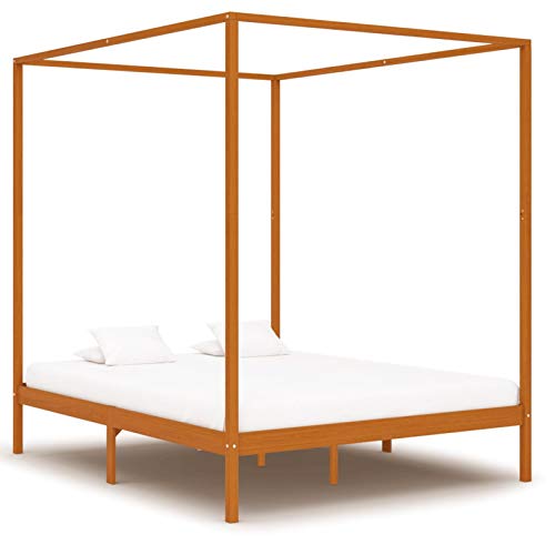 Gecheer Himmelbett-Gestell Honigbraun Doppelbett Bettgestell mit Lattenrost Schlafzimmerbett Bettrahmen Massivholz Kiefer 160 x 200 cm