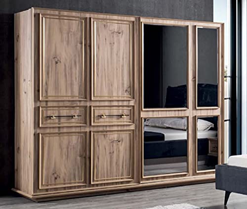 Casa Padrino Luxus Schlafzimmerschrank Braun 262 x 72 x H. 216 cm - Moderner Massivholz Kleiderschrank mit 2 Schiebetüren - Luxus Schlafzimmer Möbel