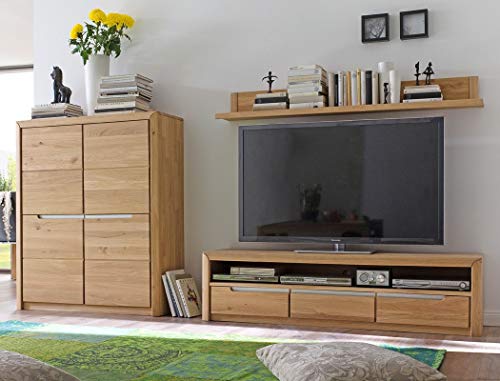 Wohnwand Pisa 32 Eiche Bianco massiv 3-teilig Medienwand TV-Wand Wohnzimmer TV-Möbel