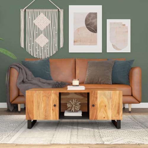 WEMYUFURN Couchtisch 100x54x40 cm Massivholz Akazie & Holzwerkstoff, Couchtisch, Wohnzimmertisch, Beistelltisch - für Wohnzimmer und Büro - Mittelpunkt für Ihr Zuhause