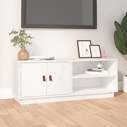 Youuihom TV-Schrank Sideboard Dekoratives Kabinett Eingangsschrank Konsole Weiß 105x34x40 cm Massivholz Kiefer Geeignet für Wohnungen, Wohnzimmer, Eingangshallen