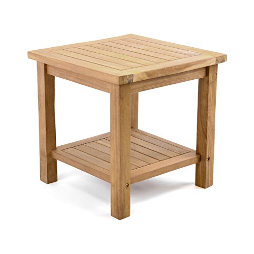 Divero Beistelltisch Blumen Hocker Balkontisch Teak Holz Tisch für Bad Terrasse Balkon Garten – wetterfest stabil unbehandelt – 50 x 50 cm Natur braun behandelt (wählbar) (braun)