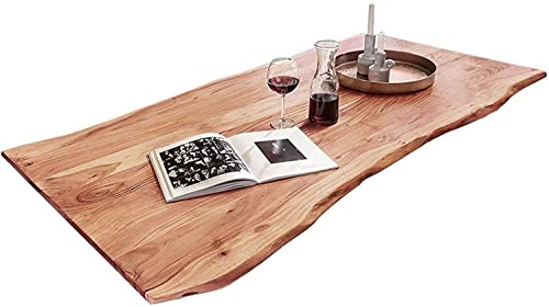 SAM Tischplatte 140x80 cm Quintus, Akazienholz naturfarben + massiv, stilvolle Baumkanten-Platte, Unikat mit echter Baumkante, Pflegeleichte Holzplatte