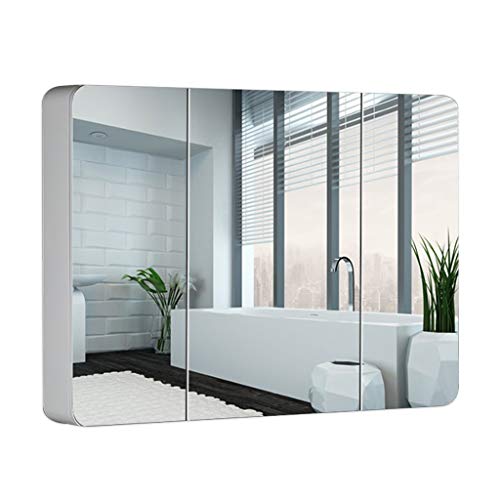 Badezimmermöbel Massivholz Badezimmerspiegelschrank Bad Kosmetikspiegel Wandgleitablage Wandschrank mit Regal Badspiegel (Color : Weiß, Size : 100 * 14 * 65cm)