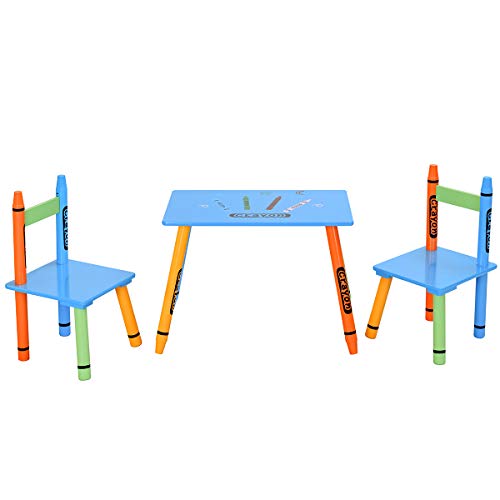 GOPLUS Kindersitzgruppe 3-teilig, Kindertischgruppe Crayon, 3 TLG. Kindersitzgruppe, Kinderschreibtisch Farbig, Kindermöbel mit Stühlen und Tisch, Kindertisch mit 2 Stühle mit Stauraum
