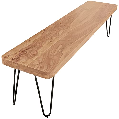 möbelando Esszimmer Sitzbank BAGLI Massiv-Holz Akazie 180 x 45 x 40 cm Holz-Bank Natur-Produkt Küchenbank im Landhaus-Stil