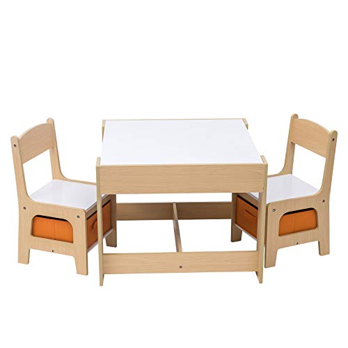 WOLTU 3tlg. Kindersitzgruppe Kindertisch mit 2 Stühle Sitzgruppe mit Stauraum für Kinder Vorschüler Kindermöbel, SG002