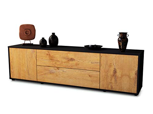 Stil.Zeit TV Schrank Lowboard Tina - Korpus in anthrazit matt - Front im Holz-Design Eiche (180x49x35cm) - mit Push-to-Open Technik und hochwertigen Leichtlaufschienen - Made in Germany