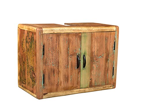 Woodkings® Waschbeckenunterschrank Kalkutta recyceltes Holz bunt rustikal Waschtischunterschrank Badezimmer Unterschrank (ohne Fuß)