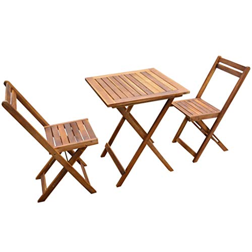 Tidyard Garten Bistro Set 3 TLG. Klapptisch Stuhl Set | Holztisch Stuhl | Gartengruppe | Gartenmöbel Essgruppe 1 Tisch + 2 Klappstühle Akazie