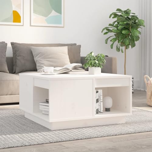 WEMYUFURN Couchtisch Weiß 60x61x32,5 cm Massivholz Kiefer, Couchtisch, Wohnzimmertisch, Beistelltisch - für Wohnzimmer und Büro - Mittelpunkt für Ihr Zuhause