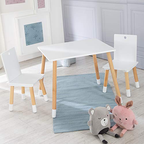 roba Kinder Sitzgruppe, Kindermöbel Set aus 2 Kinderstühlen & 1 Tisch, Sitzgarnitur Holz, weiß lackiert