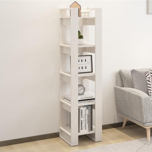 QZZCED Dekoratives Regal Wohnzimmerregal Bücherschrank Büro-Bücherregal Bücherregal/Raumteiler Weiß 41x35x160 cm Massivholz Kiefer für Wohnzimmer, Schlafzimmer, Büro