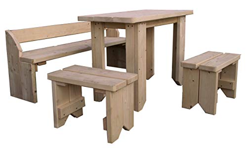 Gartenpirat mit Kindertisch Zwei Stühlen und Bank aus Holz FSC unbehandelt