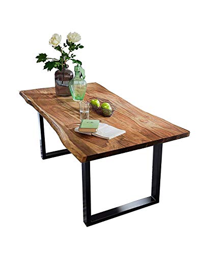 SAM Baumkantentisch 140x80 cm Quarto, nussbaumfarbig, Esszimmertisch aus Akazie, Holz-Tisch mit schwarz lackierten Beinen