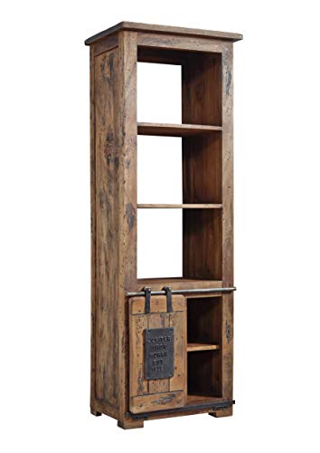 MASSIVMOEBEL24.DE | Railway Bücherregal aus Massivholz #104 | aus Mangoholz - Natur, lackiert | 5 Fächer | 180x60x41cm | Bücherregal Hochregal Standregal