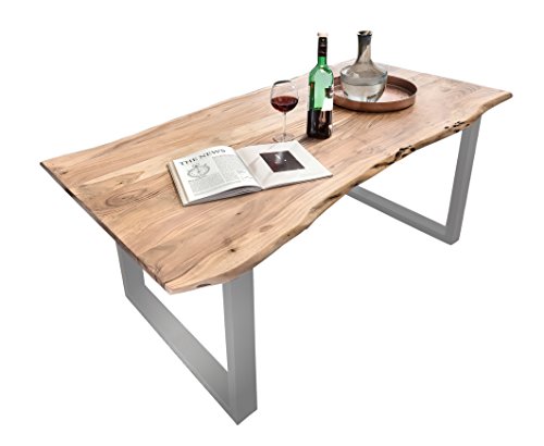 SAM Baumkantentisch 180x90 Quarto, aus Akazie, Holz Tisch mit silber lackierten Beinen