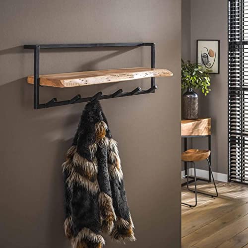 RINGO-Living Kleider Garderobe Flur aus Holz & Metall, Wandgarderobe mit Ablage, rustikale Wandregal Garderobe, Garderobe Holz & Metall, stylische Kleidergarderobe Flur, Wanddeko Industrial Style