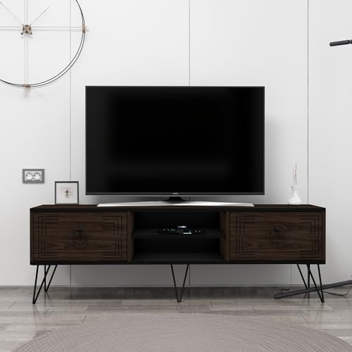 Homidea Milestone TV-Bänke & Lowboard - TV-Ständer mit Metallbeinen im rustikalen Design (Nußbaum/Schwarz)