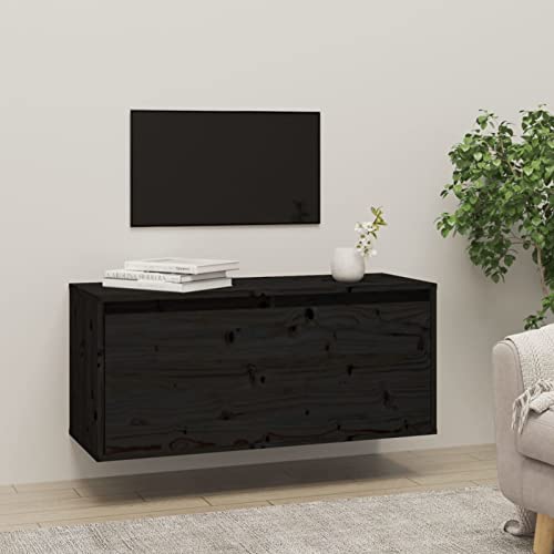 ZEYUAN Wandschrank, TV Sideboard, Medienkonsolesideboard, Lowboard Schwebend, Schrankhalterungen Wand, Schwarz 80x30x35 cm Massivholz Kiefer