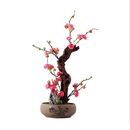 Künstliche Blumen Chinesisch-Stil Wohnzimmer Hotel Villa Massivholz-Simulation Blumen Bonsai, Künstliche Plum Blossom Blume, künstliche Topf künstliche Anlage Wohnaccessoires Gefälschte Blumensträuße