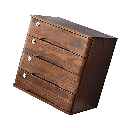 BIZOLE Schreibtisch Aktenschrank – Massivholz Aufbewahrungsbox, Schreibtisch Organizer Mit Schloss, Abschließbarer Aktenschrank Mit 2/3/4 Schubladen (Size : 4 Layer)
