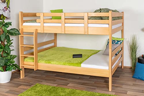 Stockbett 140 x 200 cm für Erwachsene  Easy Premium Line  K24, Kopf- und Fußteil gerade, Buche Massivholz Natur lackiert, teilbar