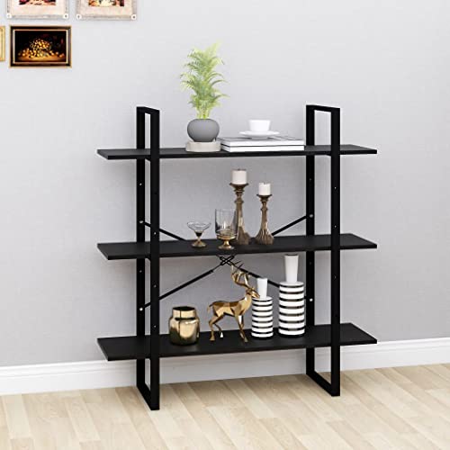 UTSRABFA Bücherregal Vitrinenschrank Lagerregal Bookshelf Flurschrank Bücherregal 3 Fächer Schwarz 100x30x105 cm Massivholz Kiefer Geeignet für Arbeitszimmer, Wohnzimmer, Büro, Schlafzimmer