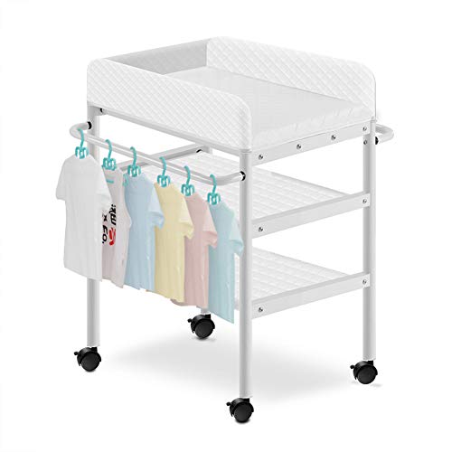 AIBAB Neugeborener Wickeltisch Baby-Pflegestation Multifunktionale Aufbewahrungsbox Tragbarer Baby-Massagetisch Massivholz Mit Universalrad A
