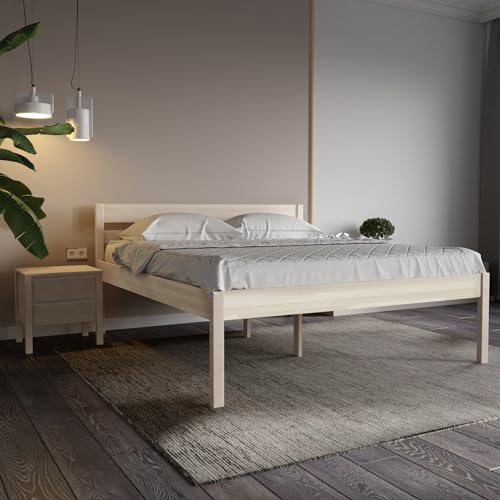 Hansales Seniorenbett 180x200 cm Triin Scandi Style ohne Rollrost aus hartem FSC® Birken Massivholz - über 350 kg - Holzbett 55 cm hoch mit Kopfteil - Stabiles Doppelbett für Senioren - Ehebett