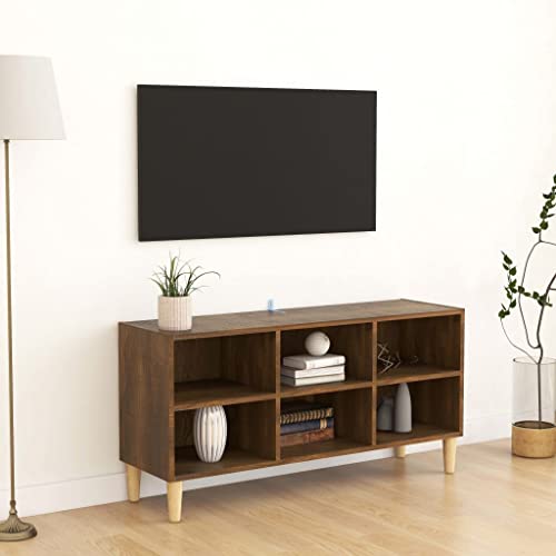 Youuihom Wohnzimmer Schrank Sideboard Dekoratives Kabinett TV-Schrank Massivholz-Beine Braun Eichenoptik 103,5x30x50 cm Geeignet für Spielzimmer, Eingang, Arbeitszimmer