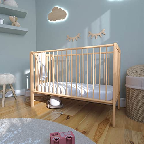 Staboos Baby Bett - Massivholz Kinderbett 60x120cm - 100% Buchenholz Babybett Natur - Gitterbett inkl. höhenverstellbarem Lattenrost - Made in EU