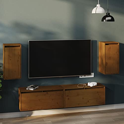 ZEYUAN Wandschränke 2 STK TV Board, TV Sideboard, Lowboard Schwebend, Schrankhalterungen Wand, Honigbraun 30x30x60 cm Massivholz Kiefer