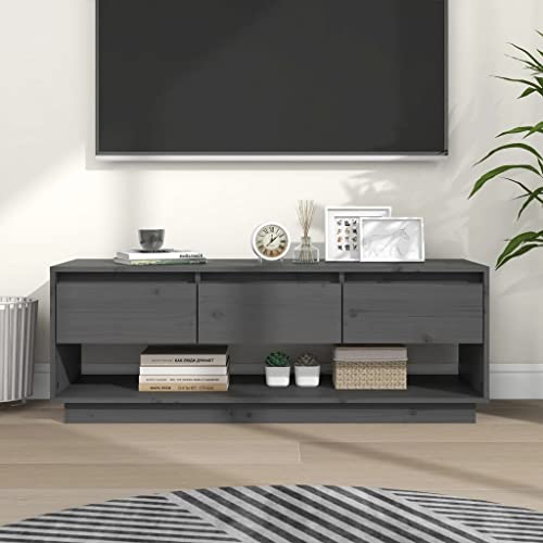 Youuihom TV-Schrank Aufbewahrungsschrank Wohnzimmer-TV-Schrank Sideboard Grau 110,5x34x40 cm Massivholz Kiefer Geeignet für Wohnungen, Wohnzimmer, Eingangshallen