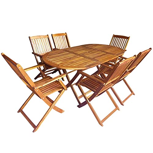 Gecheer 7-TLG. Garten-Essgruppe Klappbar, Holz Sitzgruppe Ovaler Tisch & 6 Stühle, Gartenmöbel Terrassenmöbel Massivholz Akazie