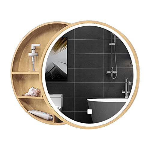 Spiegelschränke beleuchteter Massivholz-Smart-Storage- Schiebe-Badezimmer-Badezi mmer-Ankleidewand-hängen der runder Spiegel-Spiegelschrank (Farbe: C, Größe: 60 * 60 cm)