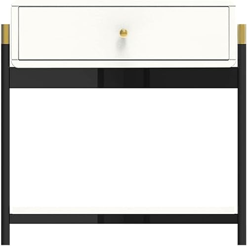 Nachttisch, Moderne Einfachheit, Schmiedeeisen-Design, Kleiner Couchtisch, Regal aus Massivholz für Schlafzimmer, Wohnzimmer, 50 x 35 x 50 cm (Farbe: Weiß)