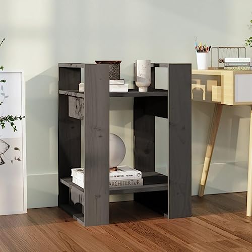 UTSRABFA Vitrinenschrank Standregal Industrial Regal CD Regal Bücherregal/Raumteiler Grau 41x35x57 cm Massivholz Kiefer Geeignet für Arbeitszimmer, Sammlungsraum, Schlafzimmer, Badezimmer