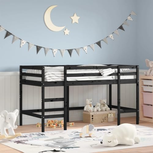 Festnight Etagenbett für Kinder 90x200 cm Kinderhochbett mit Leiter Schwarz Hochbett für Kinder 90x200 cm Kleinkindbetten Einzel-Hochbett Kinderbett Jugendbett Massivholz Kiefer