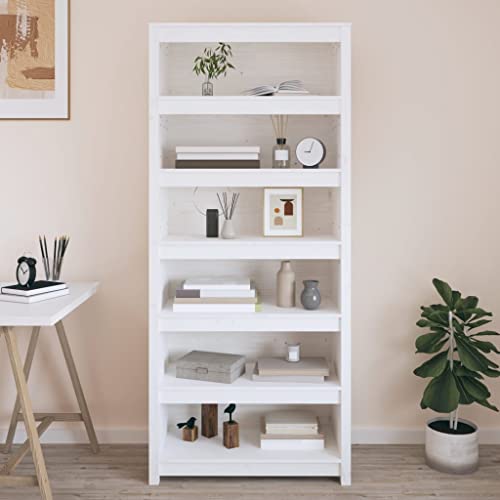 DCRAF Möbelset Bücherschrank weiß 80x35x183 cm Massivholz Kiefer