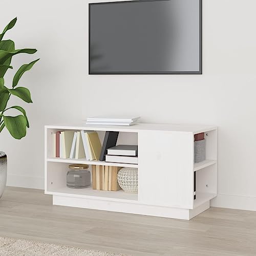 Youuihom TV-Schrank Sideboard Dekoratives Kabinett Eingangsschrank Konsole Weiß 80x35x40,5 cm Massivholz Kiefer Geeignet für Spielzimmer, Eingang, Arbeitszimmer