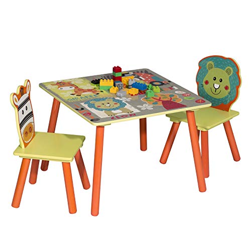 WOLTU Kindertisch mit 2 Stühle, Tisch und Stuhl Sets, Massivholz Beinen, abgerundete Ecken, Sitzgruppe für Kinder Vorschüler