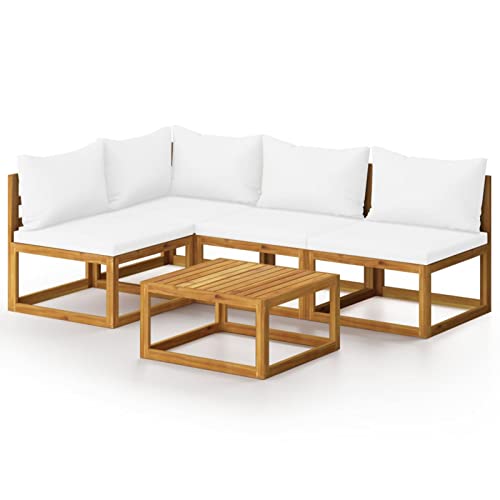 Festnight Loungemöbel 5-TLG. Gartenlounge Outdoor Loungemöbel Terrasse Modulares Sofa Gartenmöbel Set Holz Ecksofa Garten Gartengarnitur Terassenmoebel Set mit Auflage Massivholz Akazie