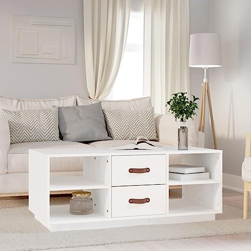 WEMYUFURN Couchtisch Weiß 100x50x41 cm Massivholz Kiefer, Couchtisch, Wohnzimmertisch, Beistelltisch - für Wohnzimmer und Büro - Mittelpunkt für Ihr Zuhause