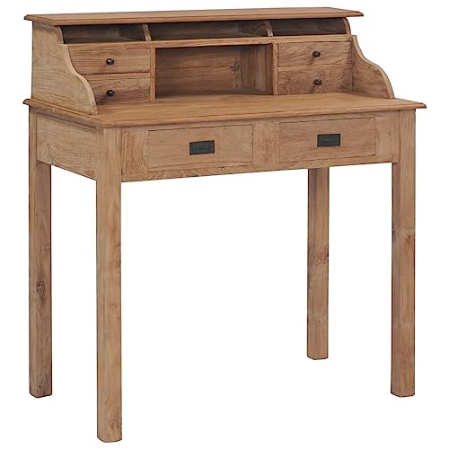 vidaXL Teak Massivholz Schreibtisch mit 6 Schubladen Fächern Computertisch PC Tisch Sekretär Bürotisch Arbeitstisch Büromöbel Holztisch 90x50x100 cm