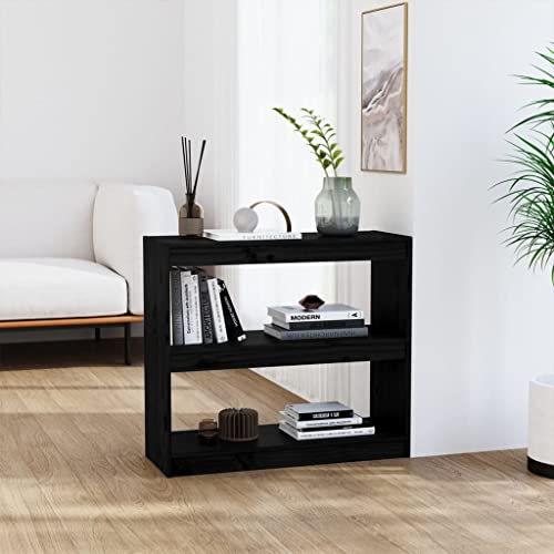 UTSRABFA Bücherregal Vitrinenschrank Lagerregal Bookshelf Flurschrank Bücherregal Raumteiler Schwarz 80x30x71,5 cm Massivholz Kiefer Geeignet für Bad, Wohnzimmer, Balkon, Küche